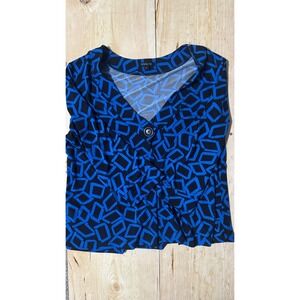 Vikki Vi Blue Black Geometric Diamond Print Single Button Cardigan Blouse Large